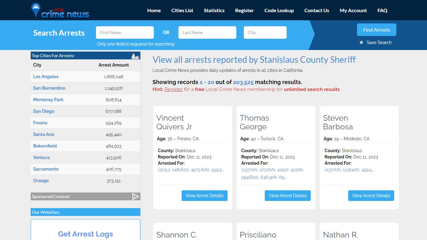 Arrests reported by Stanislaus County Sheriff | Local Crime News